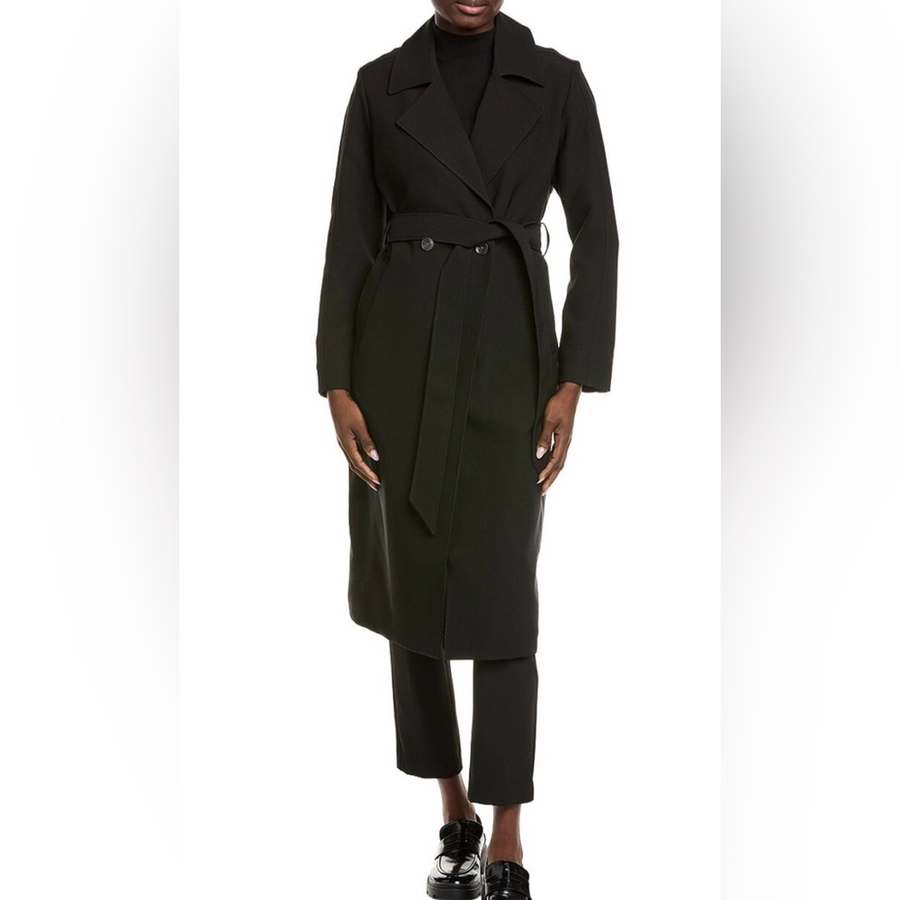 DARLING HAZE NOTCHED LAPEL TRENCH COAT BUTTON FRONT WAIST TIE WOMEN BLACK SIZE S